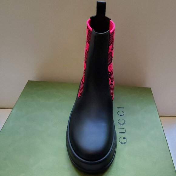 NIB Gucci Chelsea GG inlets black leather pull on booties IT 39.5 US 9.5 - Picture 6 of 8